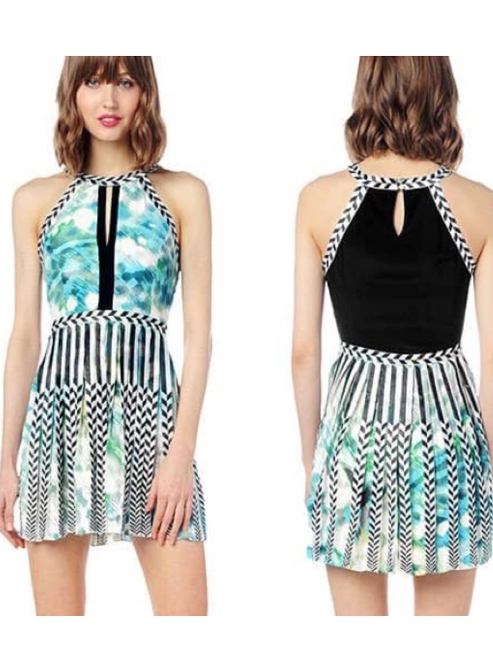 PARKER SELITA SILK PLEATED EMBROIDERED DRESS M